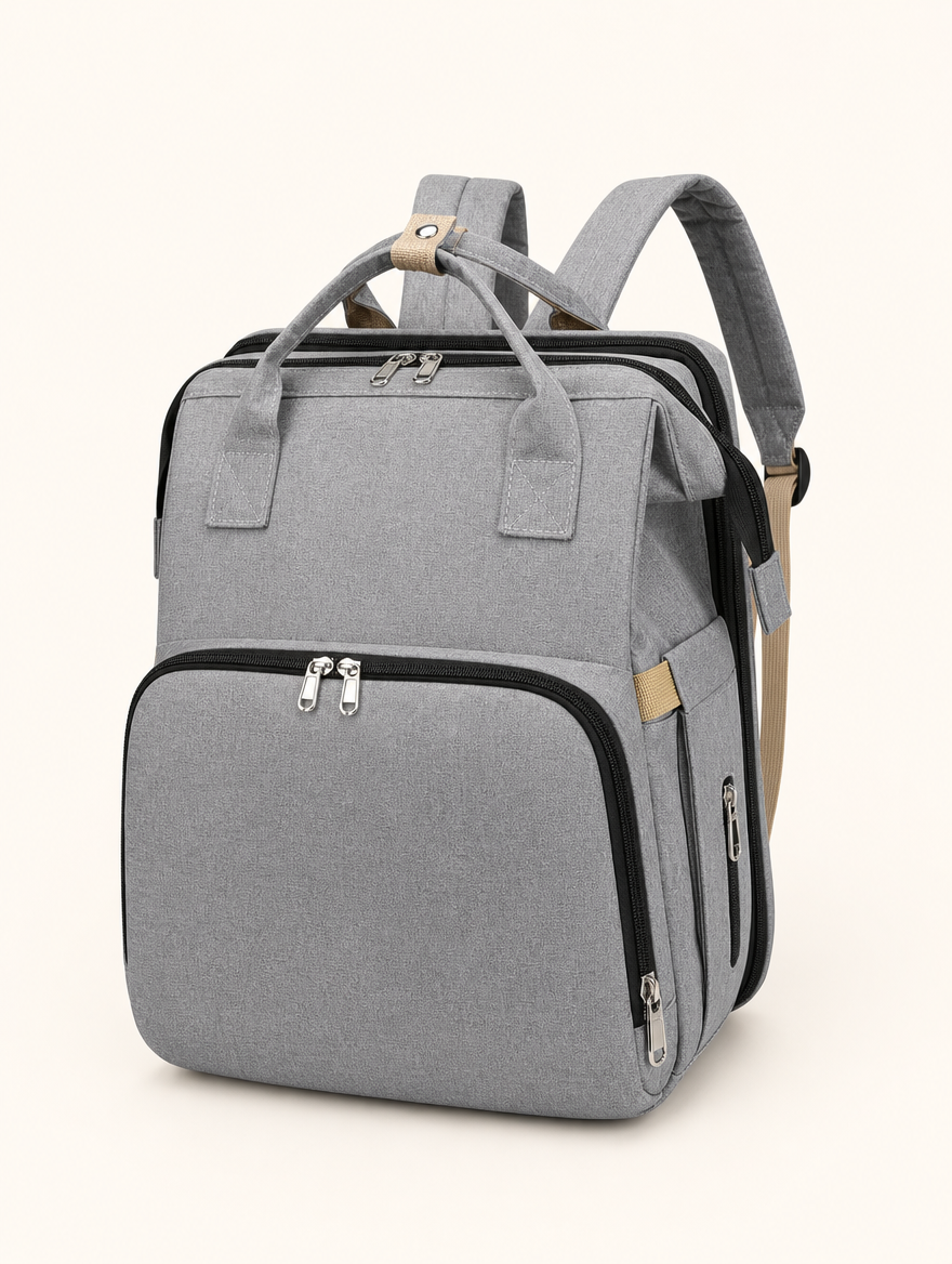 Little Pitstop changing backpack, grey, closed